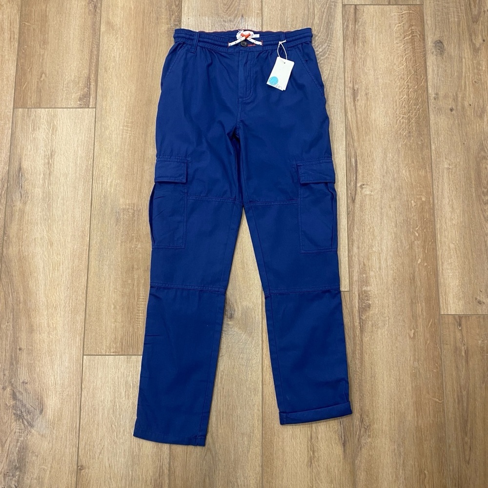NWT 🌟BODEN🌟 BOYS ELASTIC DRAWSTRING WAIST COTTON CHINO CARGO PANTS NAVY SZ 12